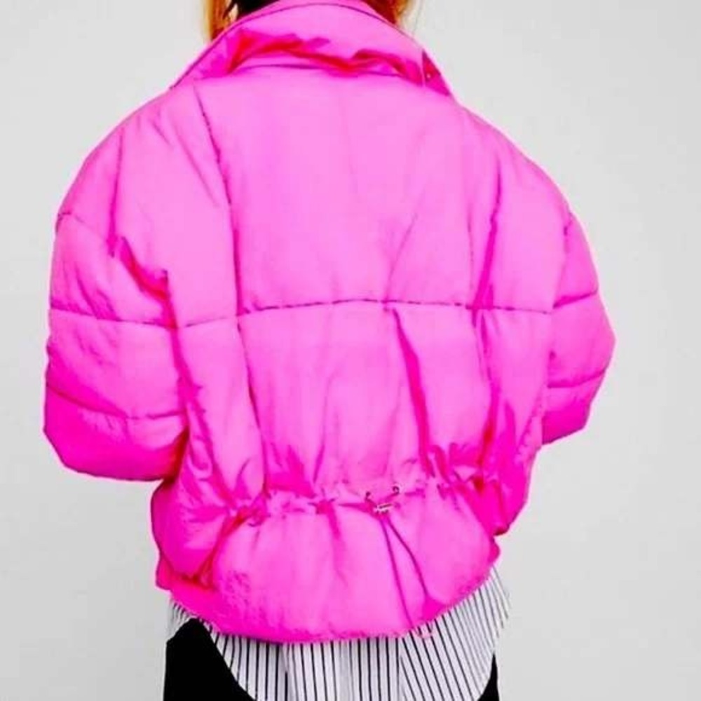 Free People Hot Shot Puffer Jacket Pink Cropped Quilted Zip Up Size Small - Picture 2 of 11